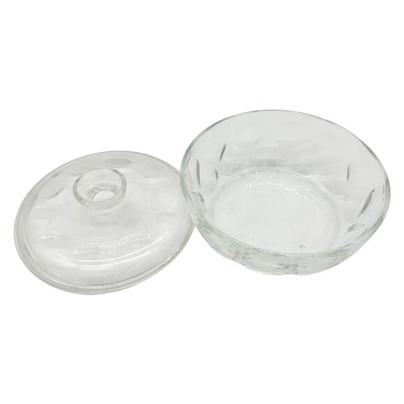 Vintage Clear Glass Bowl with Lid Embossed Floral Design Decorative Tableware - Picture 2 of 9